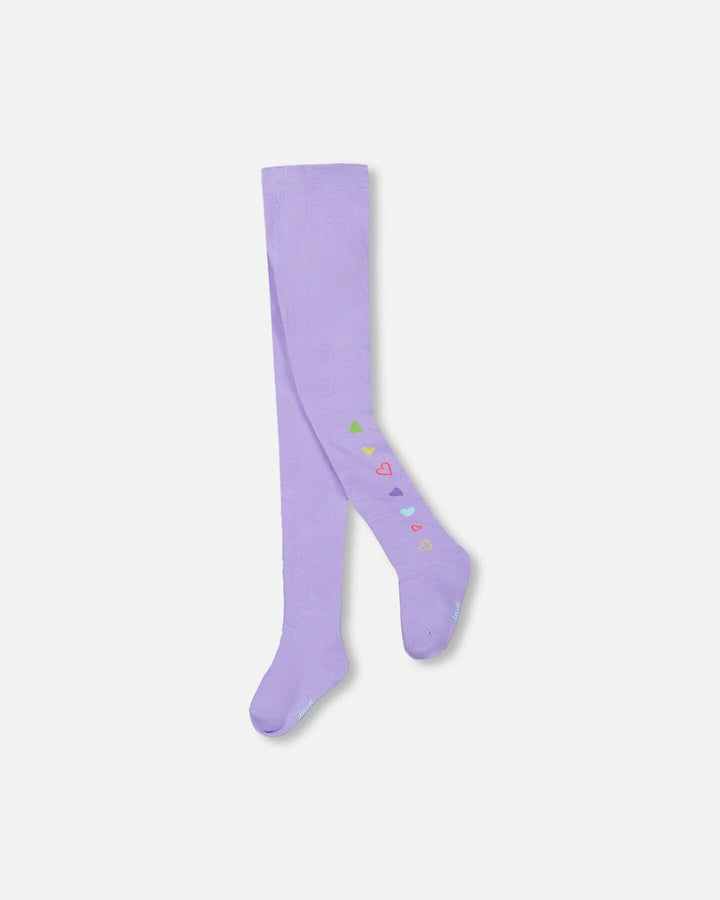 Knit Tights Lavender With Hearts