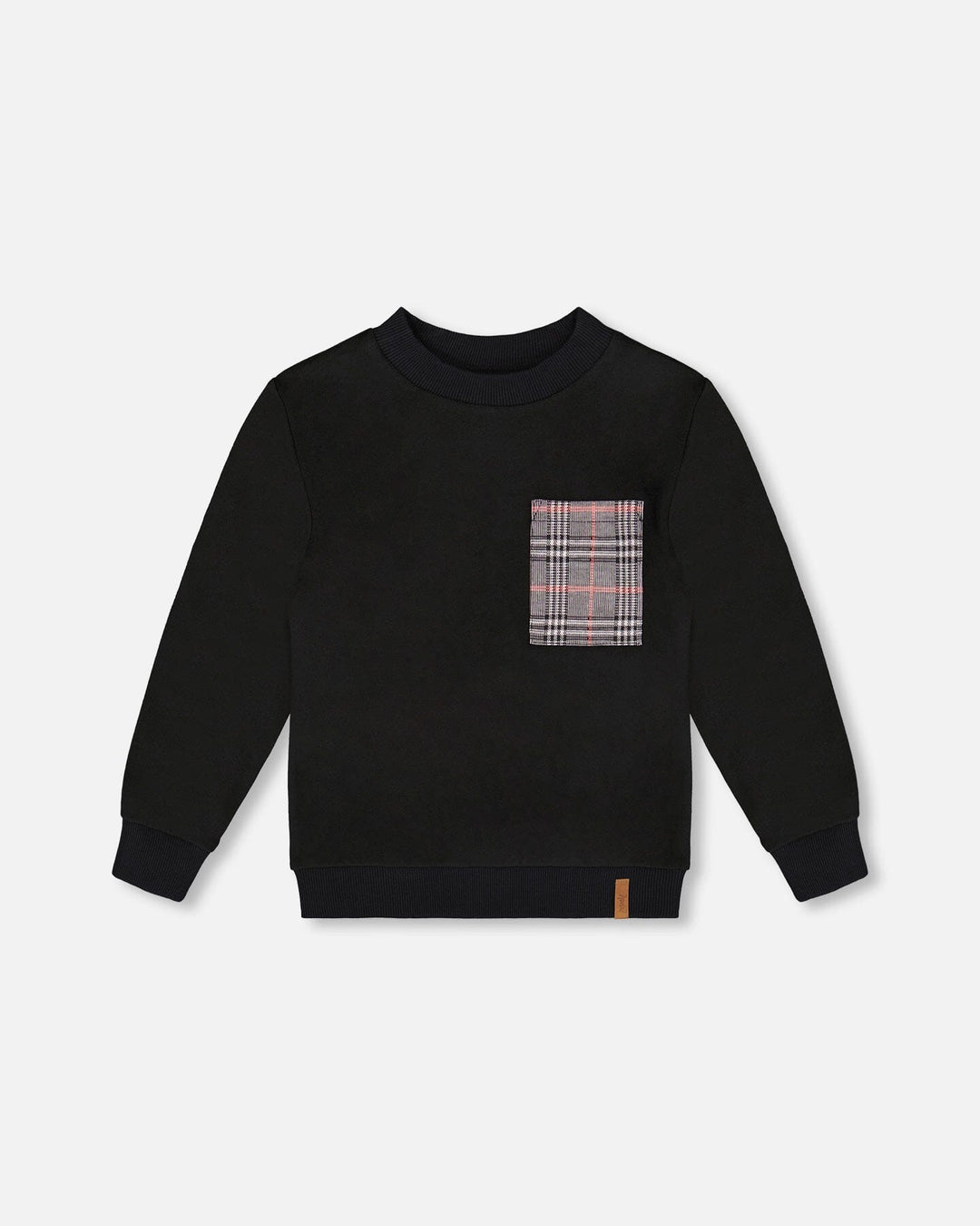 Super Soft Brushed Jersey Long Sleeve Top Black With Plaid Pocket