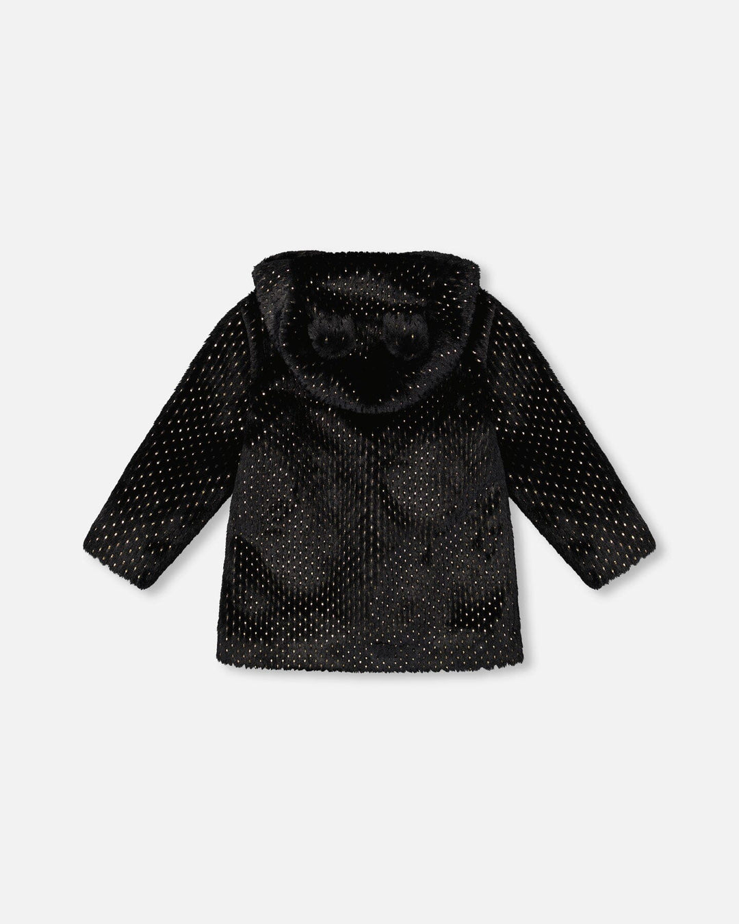 Bear Faux Fur Coat Black With Gold Polka Dots