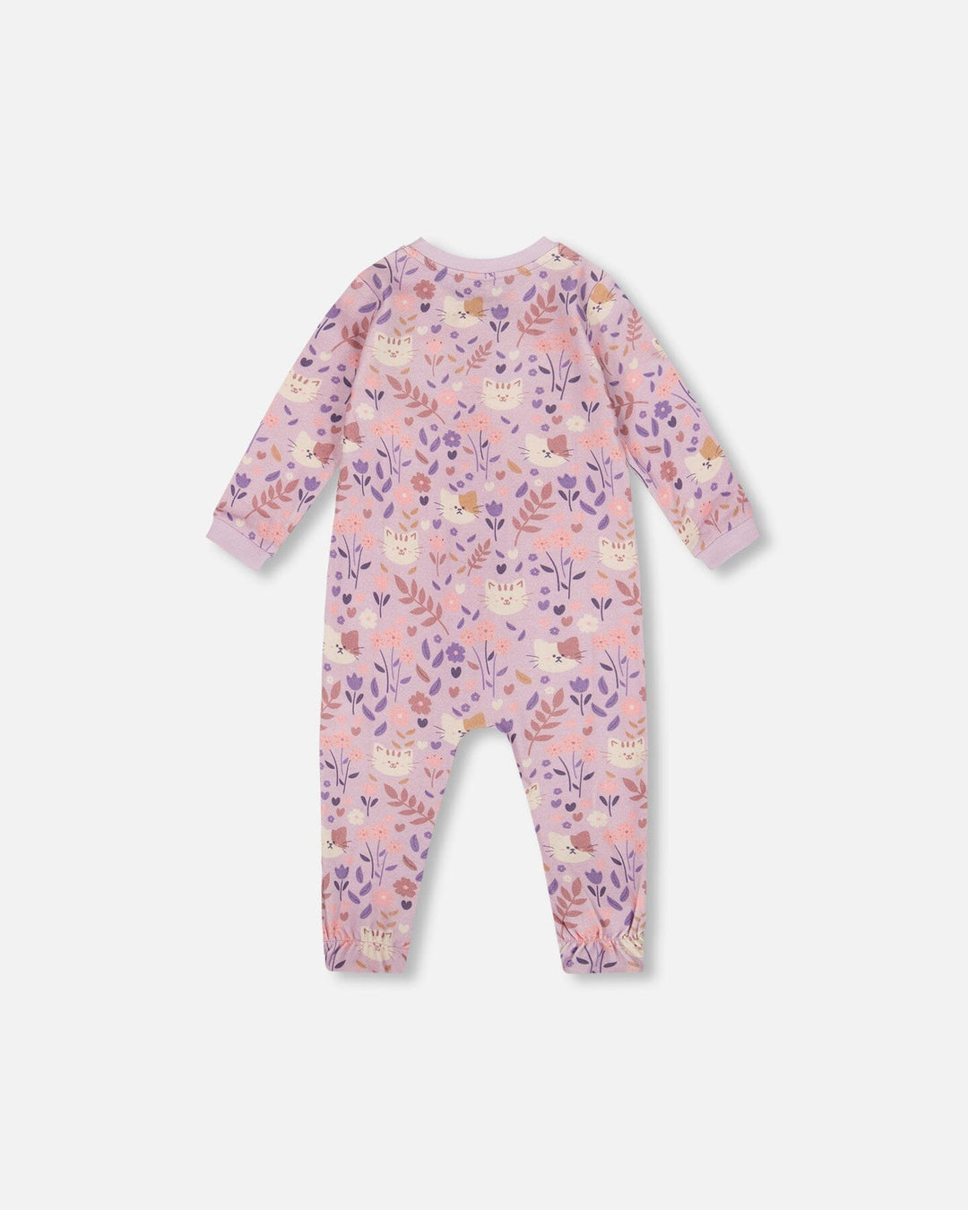 One-Piece Organic Cotton Pajama Lilac Cat Print