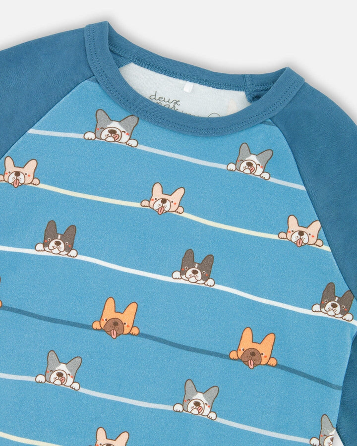 Two-Piece Organic Cotton Pajama Set Blue Dog Print