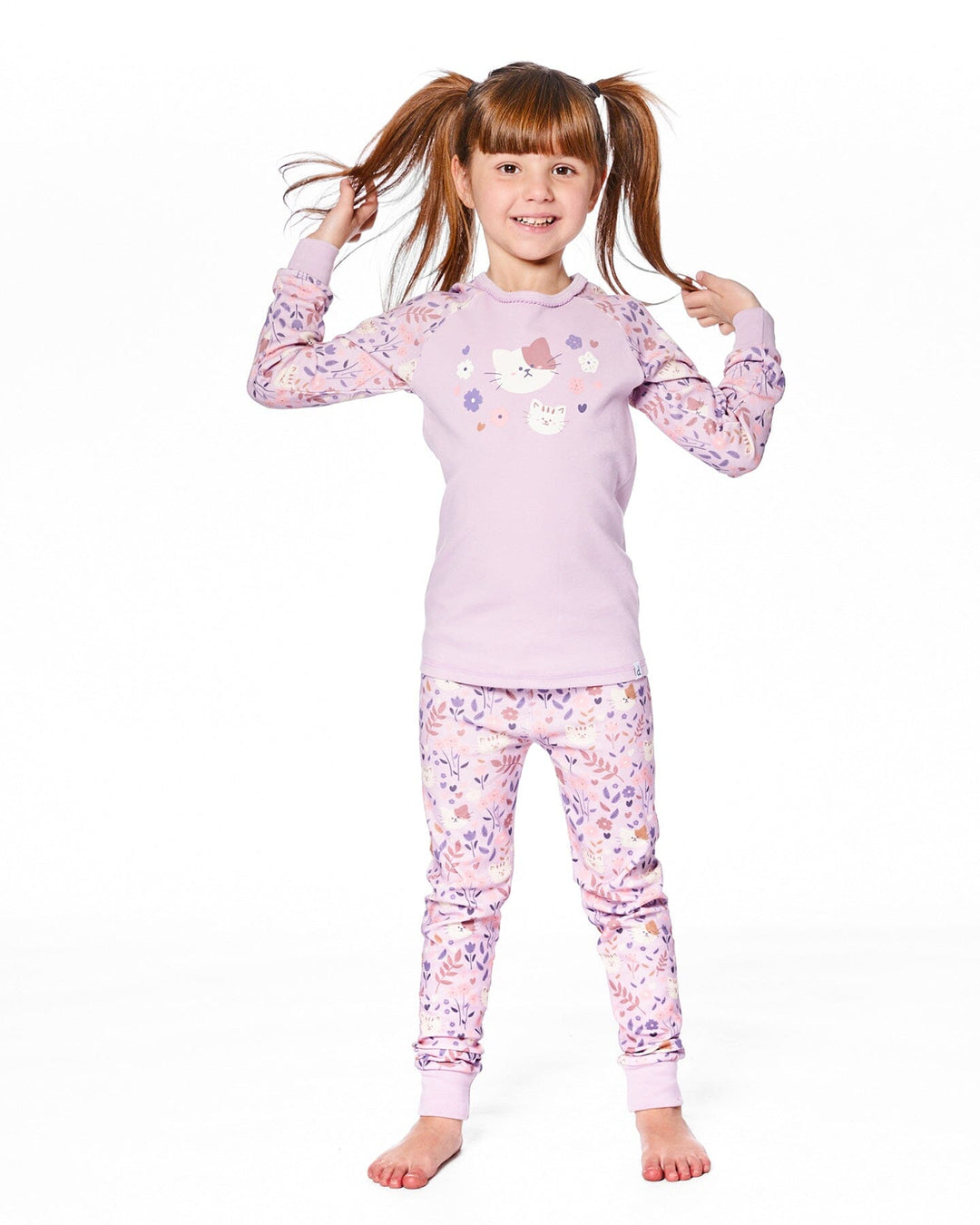 Organic Cotton Two-Piece Pajamas Lilac Cat Print