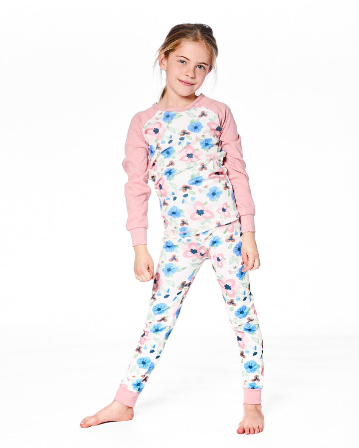 Organic Cotton Two-Piece Pajamas Off-White Flower Print