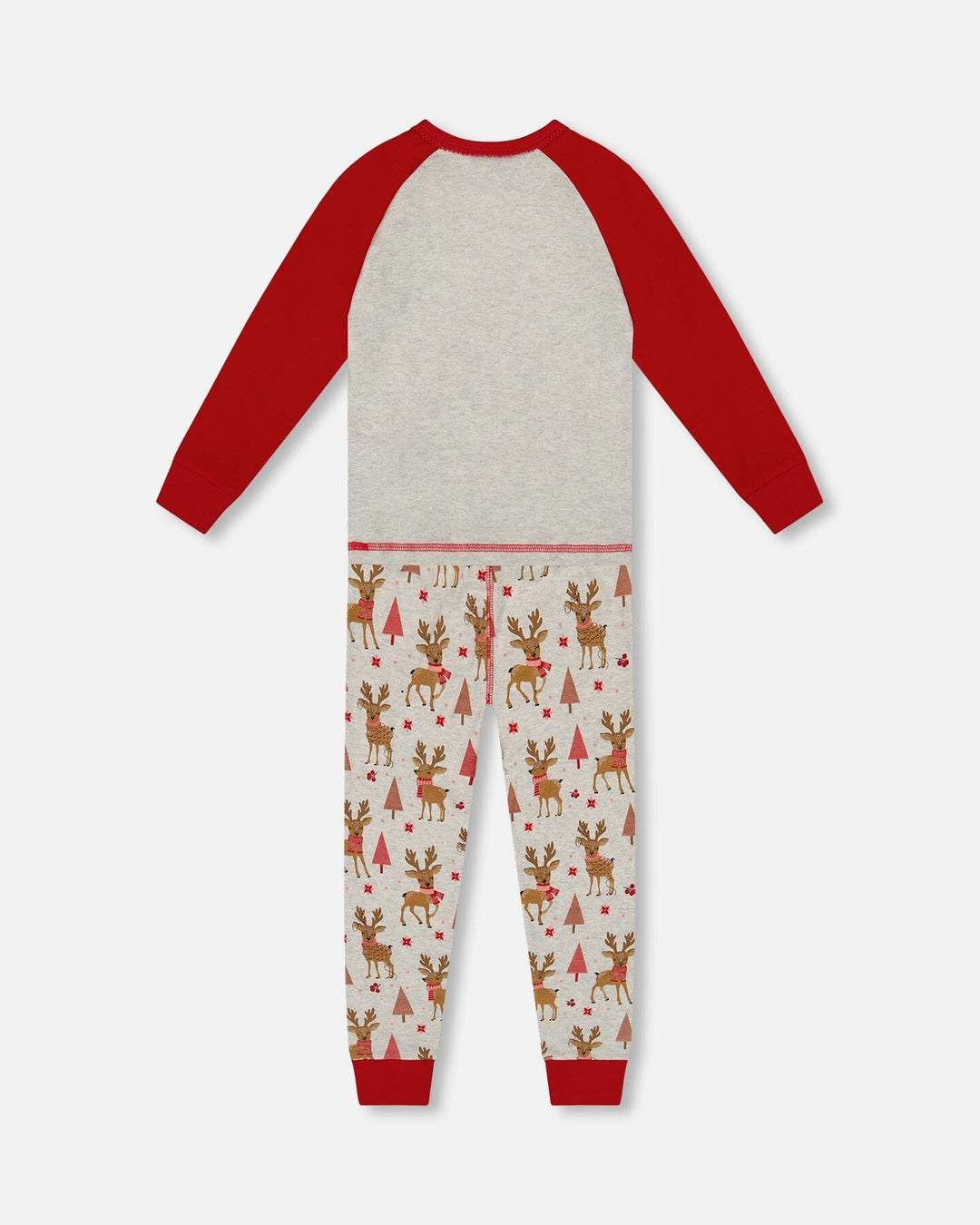 Organic Cotton Two-Piece Pajamas Beige Girly Reindeer Print