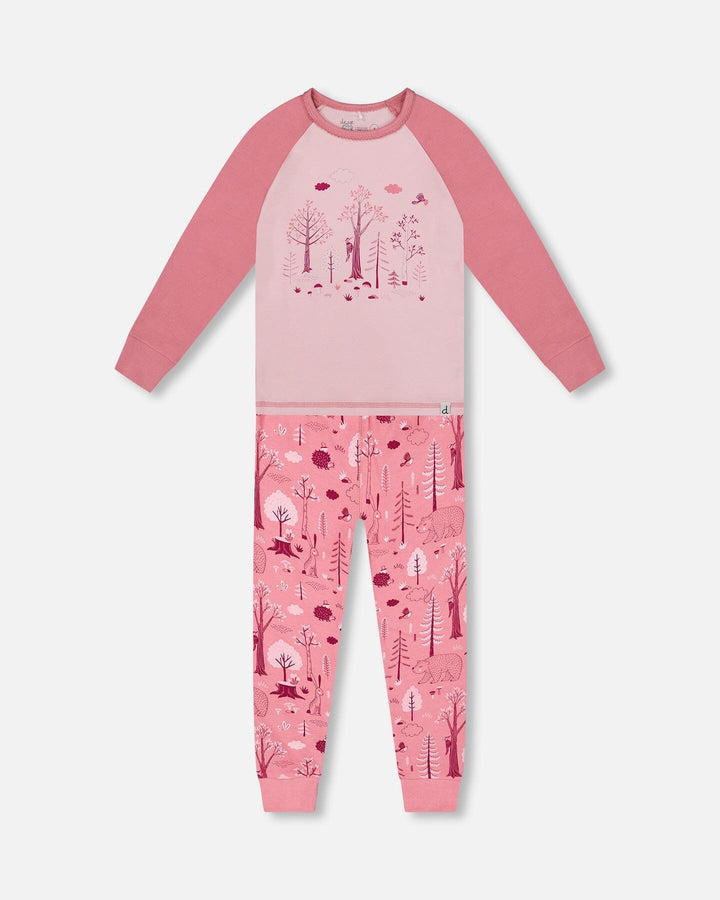 Organic Cotton Two-Piece Pajamas Pink Forest