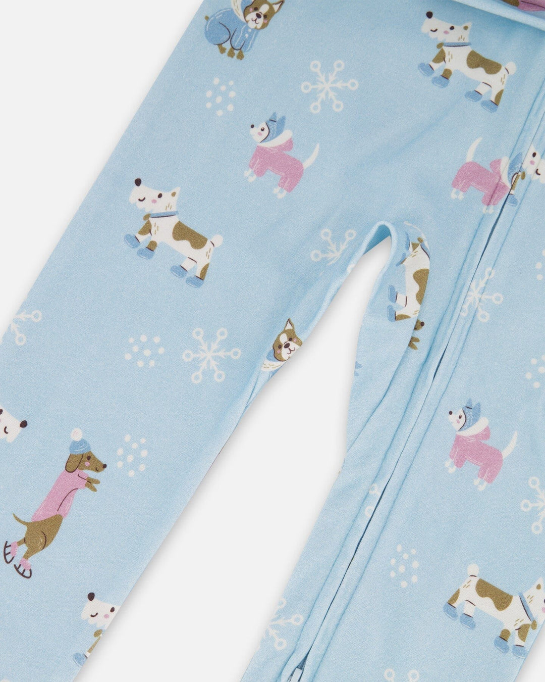 Organic Cotton Interlock One-Piece Pajama Blue Dog Print