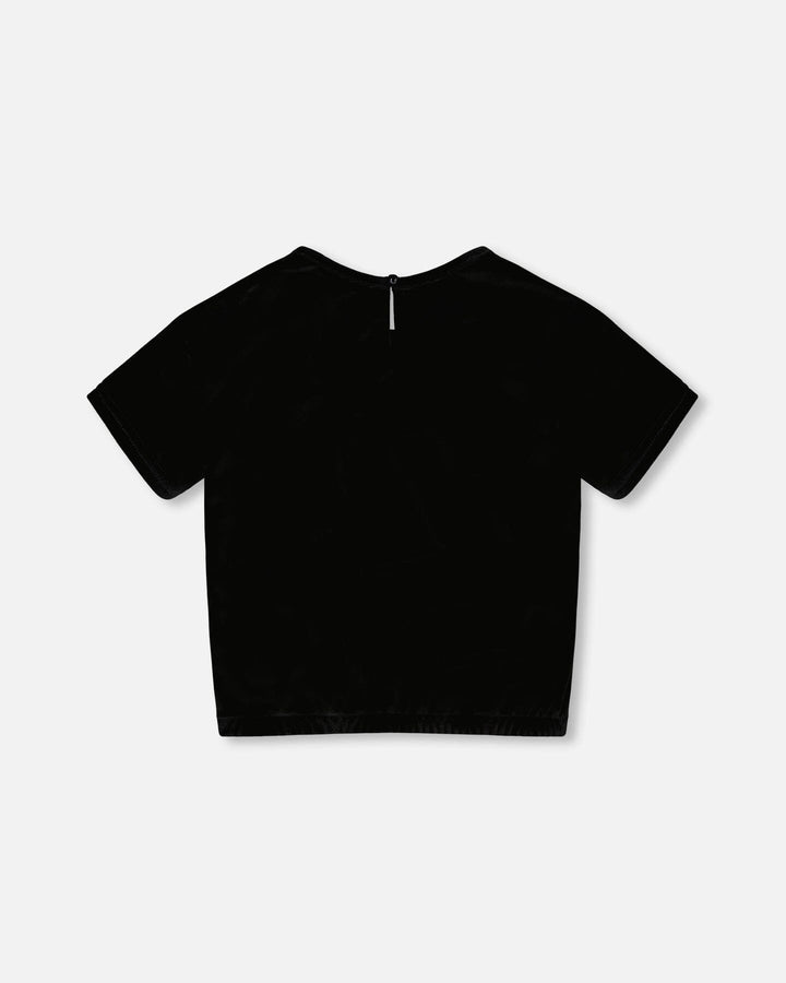 Short Sleeve Stretch Velour Top Black