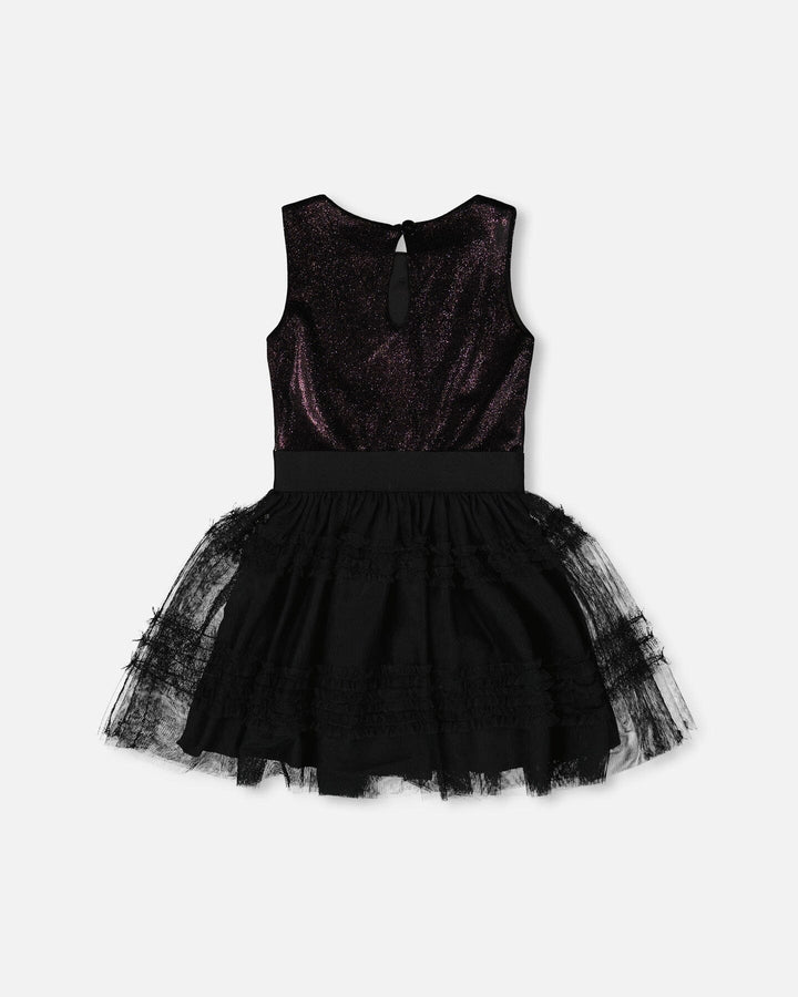 Sleeveless Bi-Material Velour And Mesh Dress Black
