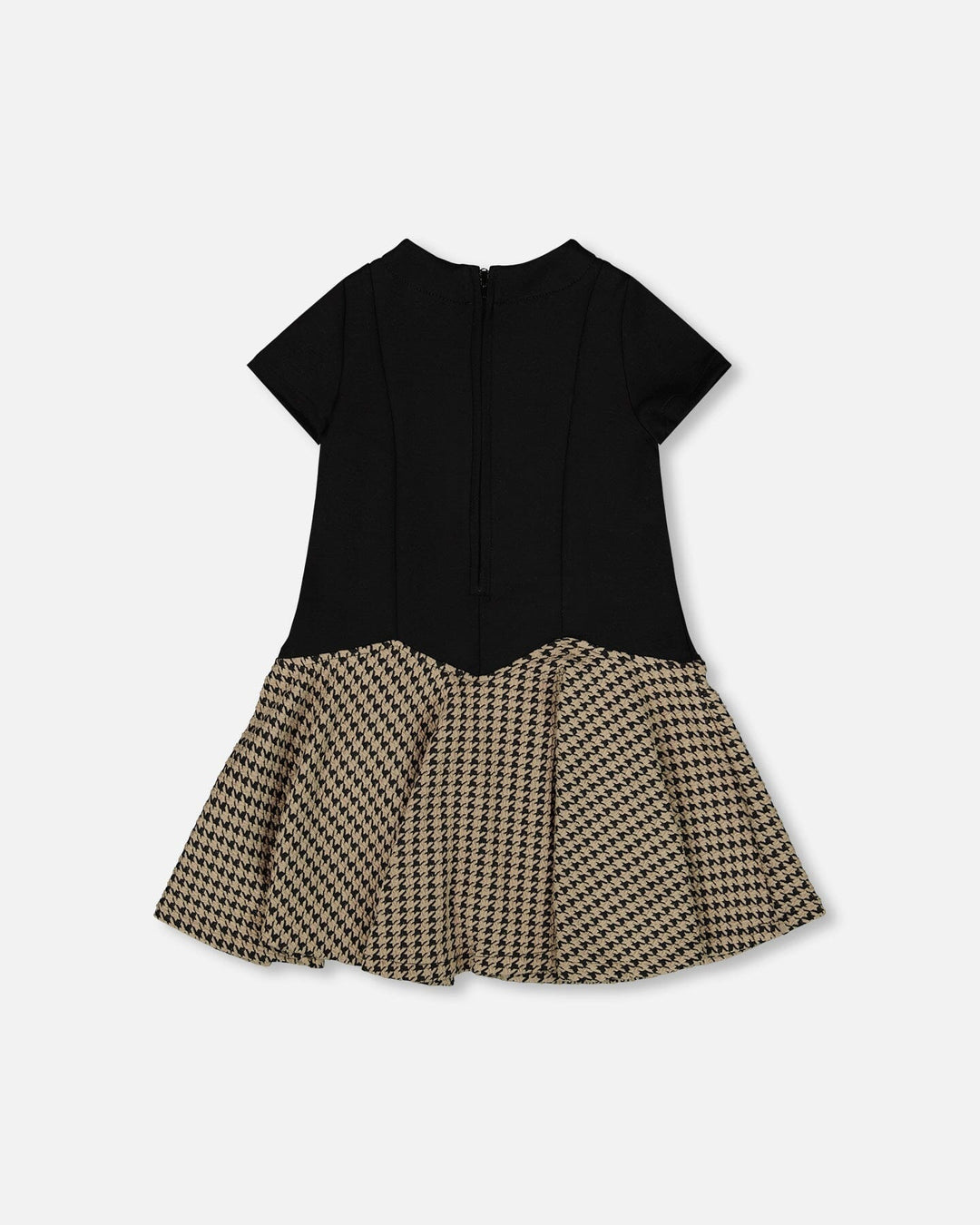 Short Sleeve Bi-Material Milano And Jacquard Knit Dress Black