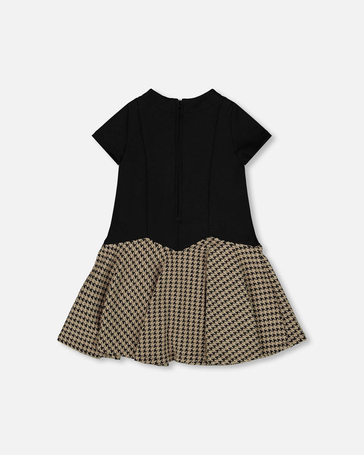 Short Sleeve Bi-Material Milano And Jacquard Knit Dress Black