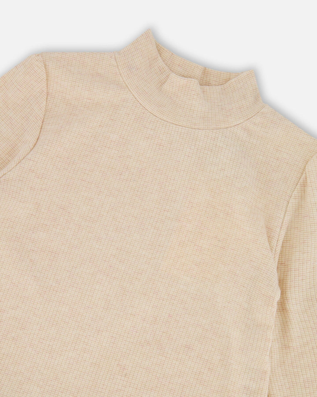 Long Sleeve Bi-Material Mock Neck Dress Beige And Plaid