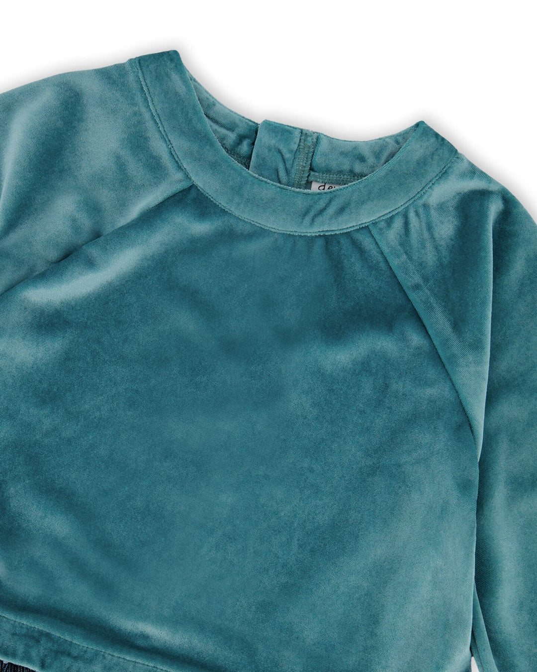 Long Sleeve Bi-Material Velvet And Pleated Mesh Dress Teal Blue