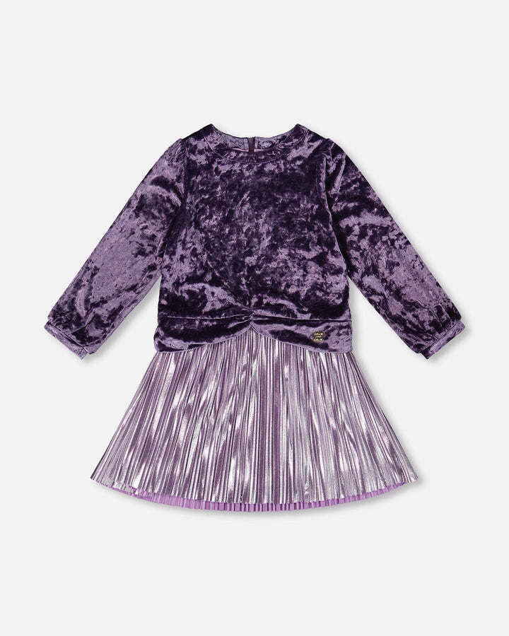 Long Sleeve Bi-Material Velour And Jersey Dress Purple Gray