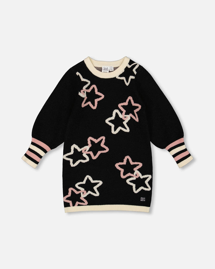 Long Sleeve Knit Dress Black With Stars