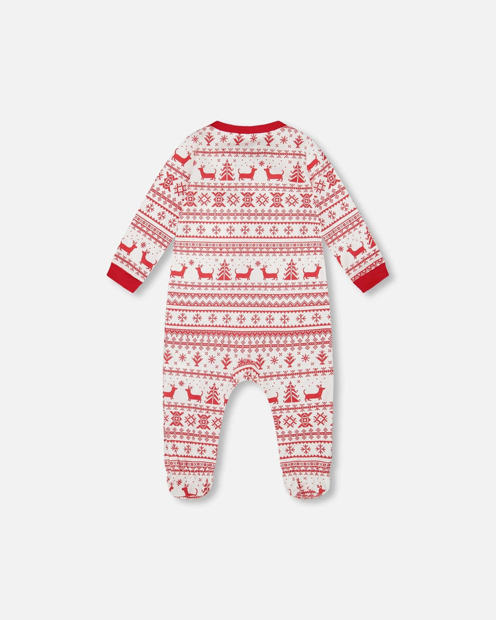 Organic Cotton Baby One-Piece Pajama Red And White Fairisle