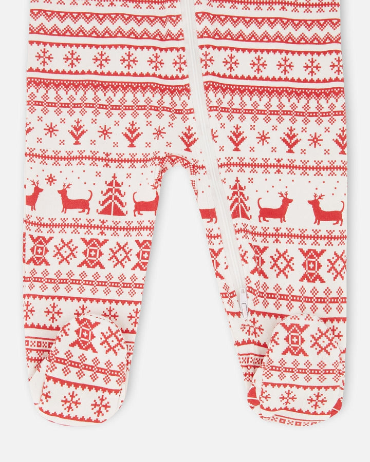 Organic Cotton Baby One-Piece Pajama Red And White Fairisle
