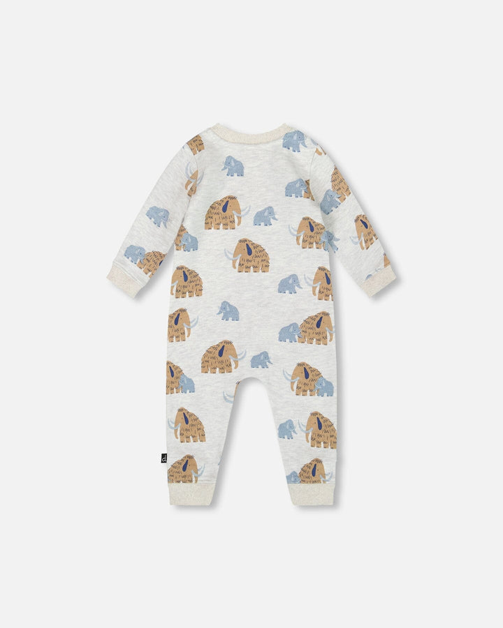 One-Piece Fleece Romper Beige Mammoth Print