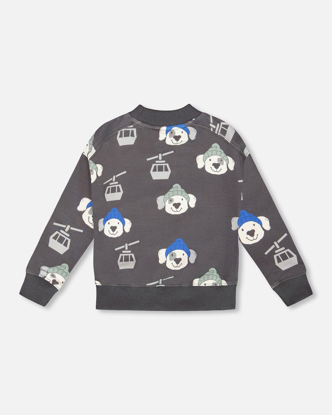 Fleece Pullover Sweatshirt Gray Dog Print