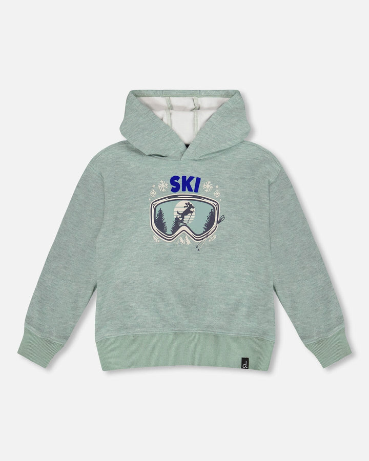 Super Soft Hooded Brushed Jersey Sweatshirt With Graphic Print Green
