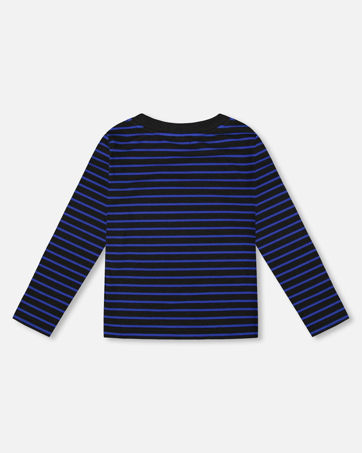 Long Sleeve Brushed Jersey Striped Tee Black