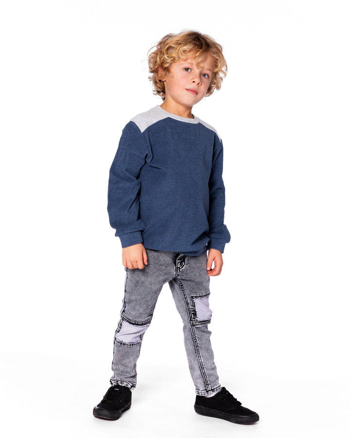 Super Soft Long Sleeve Flat Back Rib Top With Elbow Patches Navy Blue