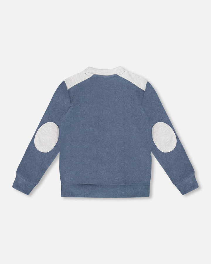 Super Soft Long Sleeve Flat Back Rib Top With Elbow Patches Navy Blue
