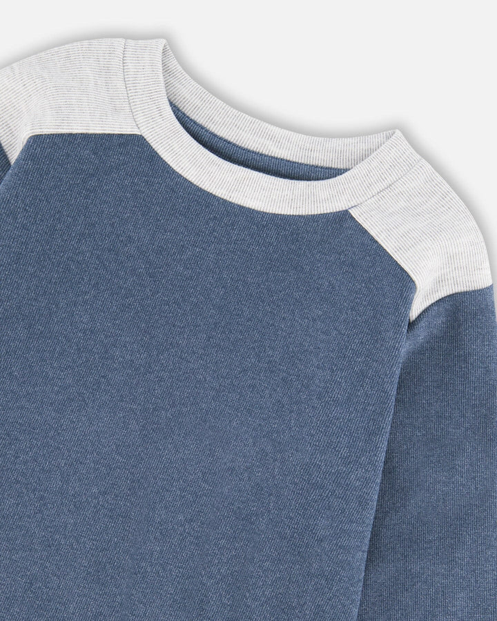 Super Soft Long Sleeve Flat Back Rib Top With Elbow Patches Navy Blue