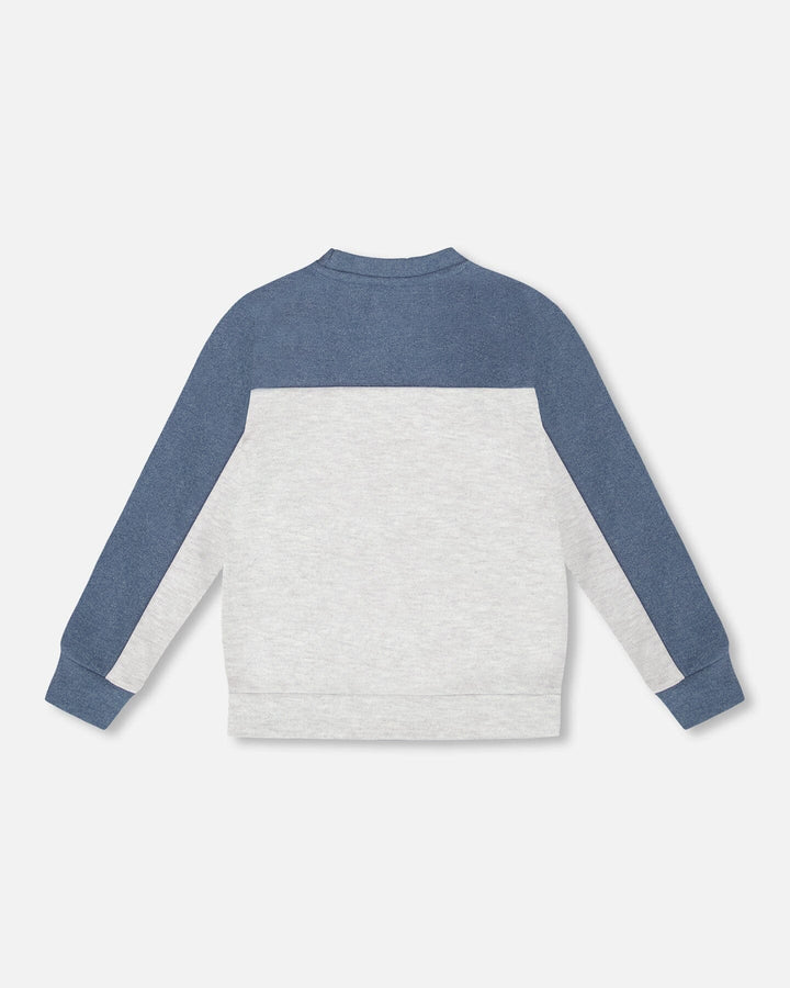 Long Sleeve Super Soft Brushed Jersey Top Color Block Light Heather Gray