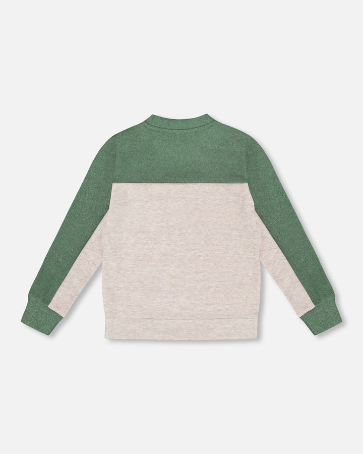 Long Sleeve Super Soft Brushed Jersey Top Color Block Heather Beige