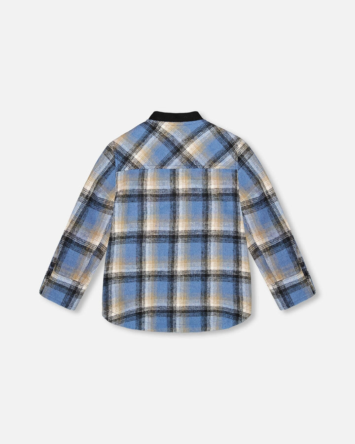 Long Sleeve Brushed Plaid Button Down Shirt Avec Rib Collar