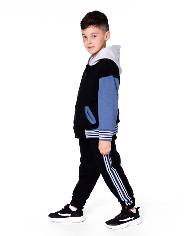 Fleece Sweatpants With Side Stripes Black