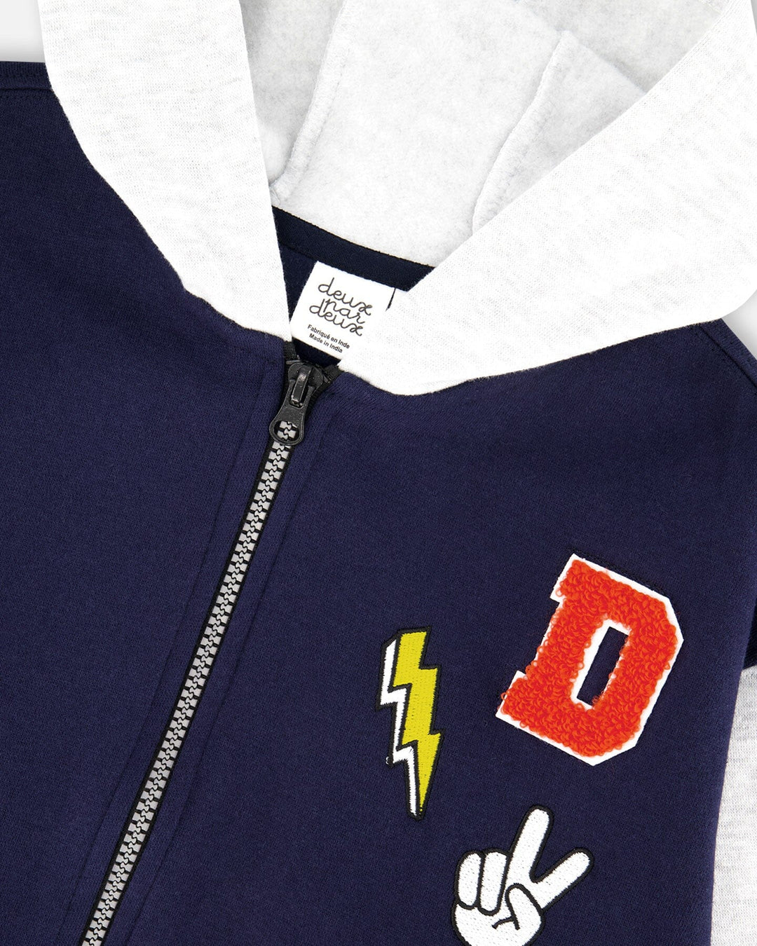 Full Zip Hooded Fleece Jacket Navy Blue