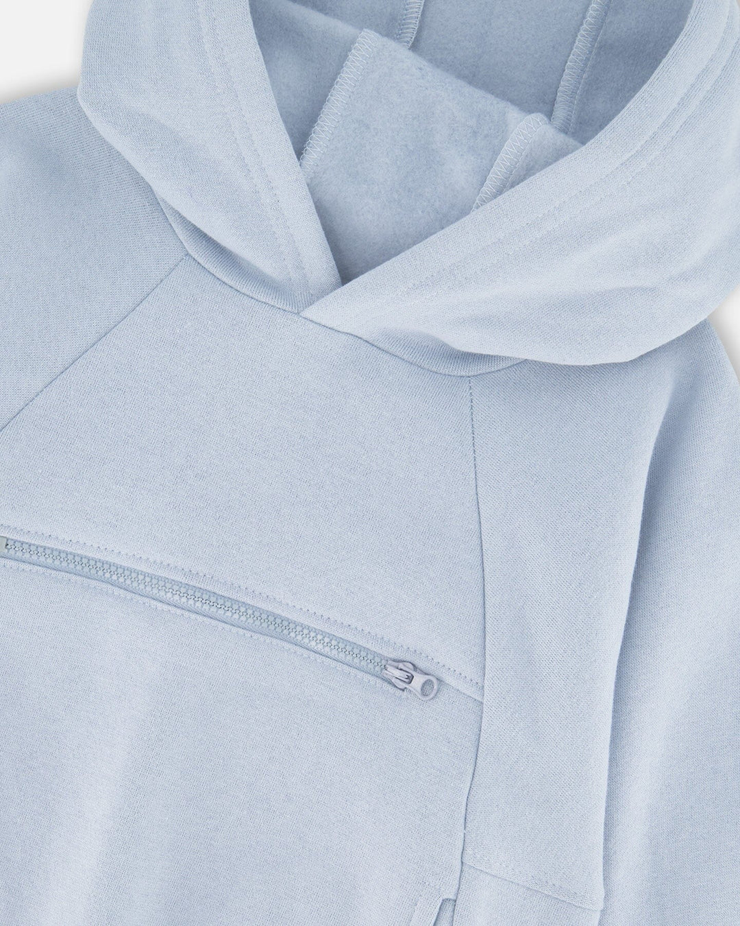 Pullover Hooded Fleece Sweatshirt With Zip Pocket Light Blue