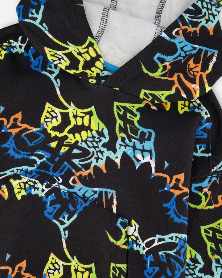 Printed Hooded Fleece Sweatshirt Black