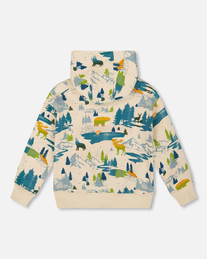 Printed Hooded Fleece Sweatshirt Beige