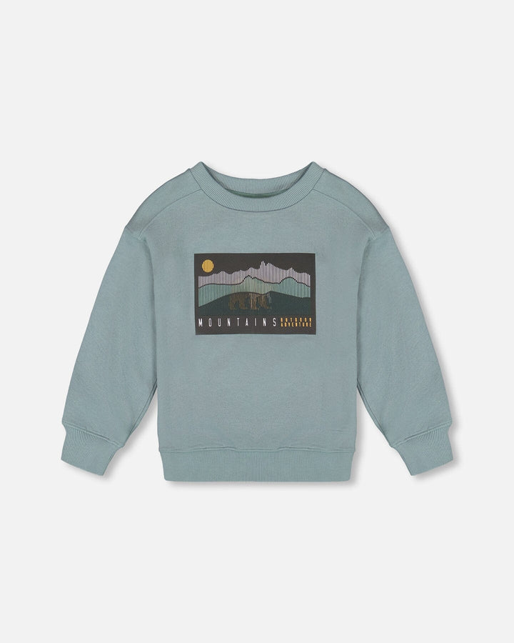 Animated Print French Terry Sweatshirt Sage Green