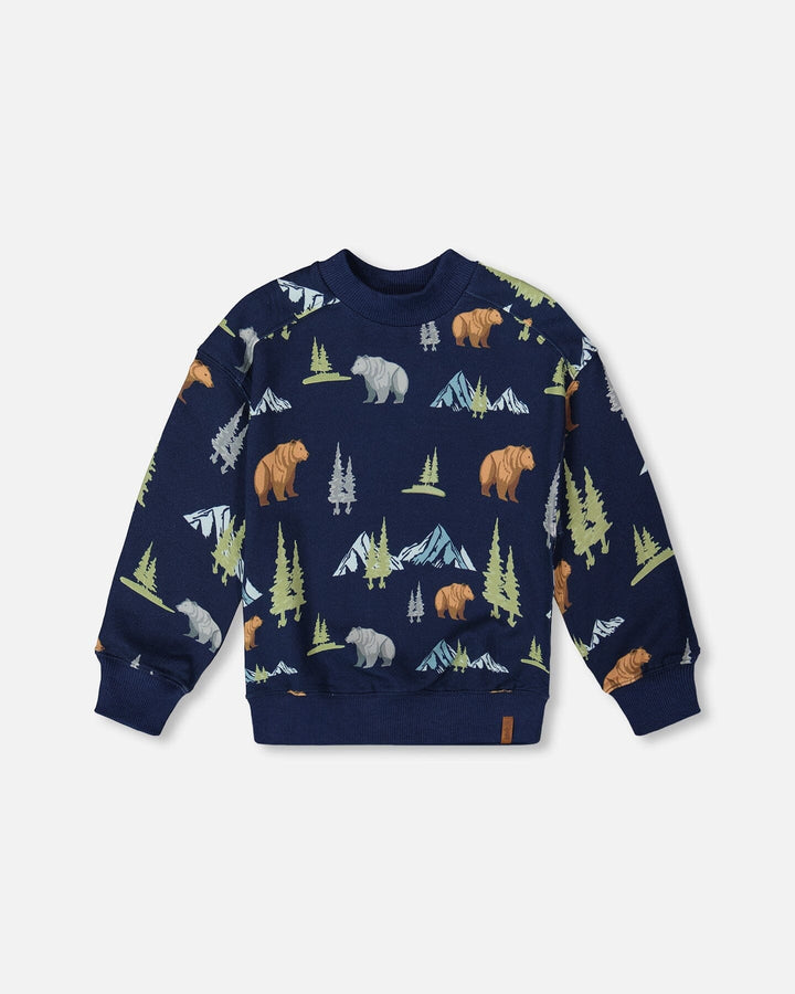 Pullover Fleece Sweatshirt Navy Animal Print