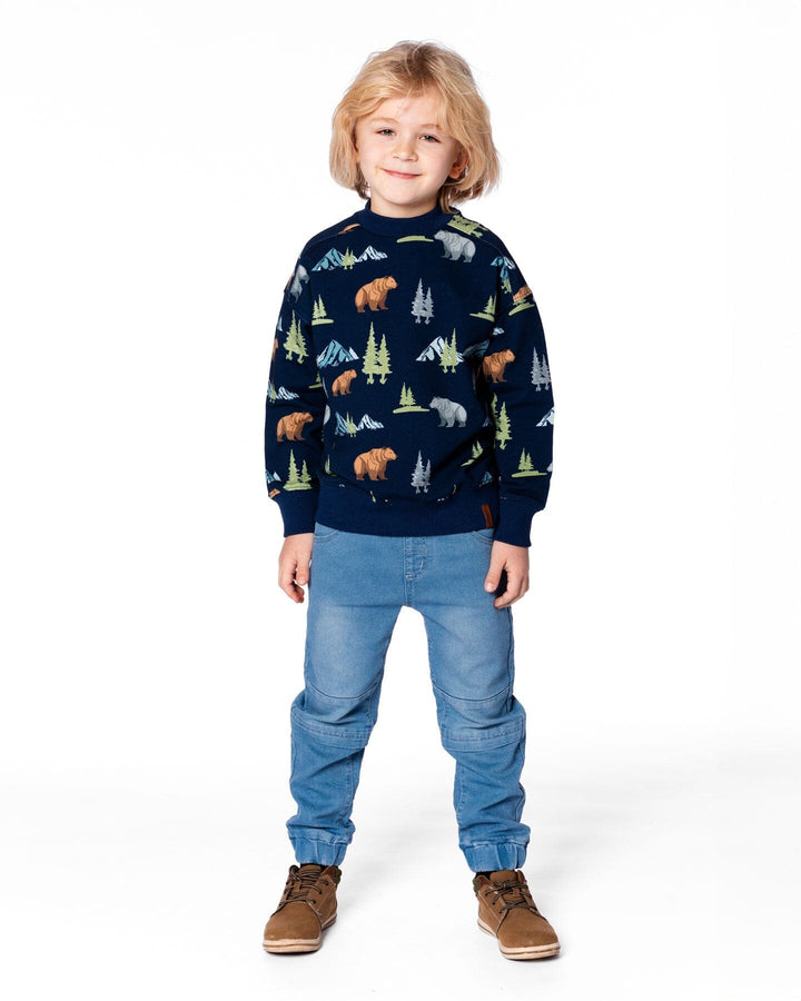 Pullover Fleece Sweatshirt Navy Animal Print