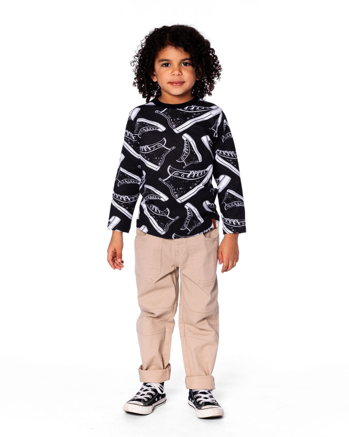 Long Sleeve Organic Cotton Allover Print Tee Black