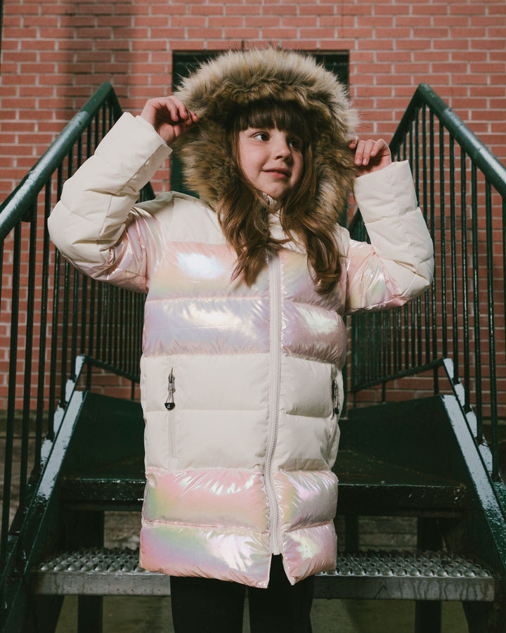 Long Metallic Puffy Winter Coat White
