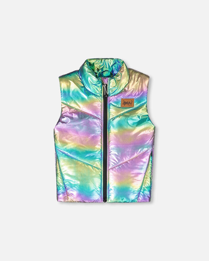 Quilted Mid-Season Sleeveless Vest Metallic Multicolor