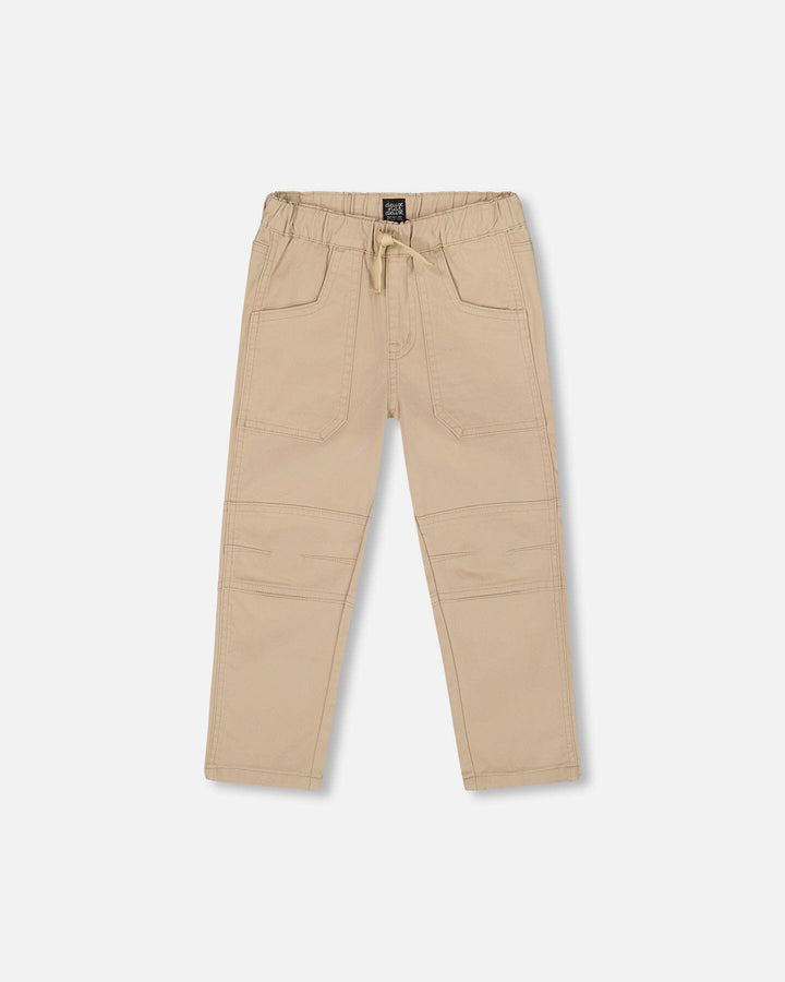 Twill Jogger Pants With Patch Pockets In Beige