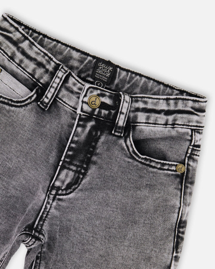 French Terry Black Denim Pants With Contrasting Patch