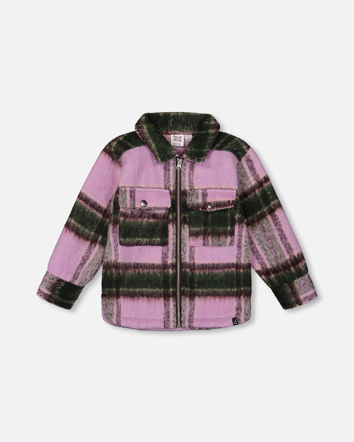 Zipped Plaid Overshirt Mauve And Green