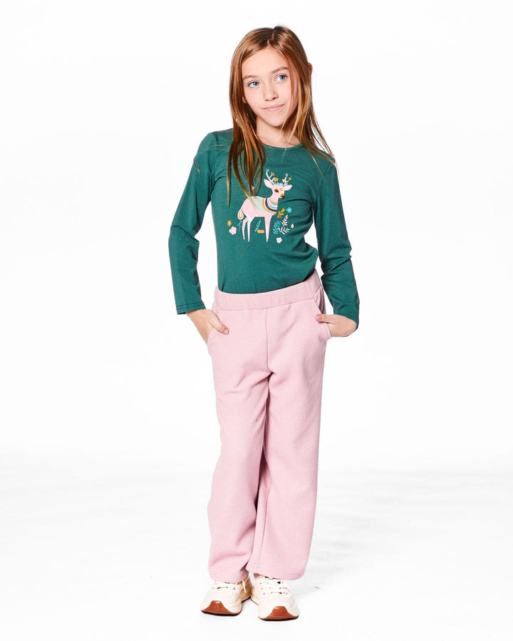 Waffle Flare Leg Pants Dusty Pink