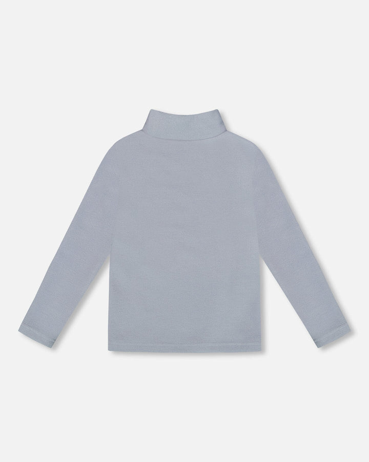 Super Soft Ribbed Mock Neck Top Blue Gray