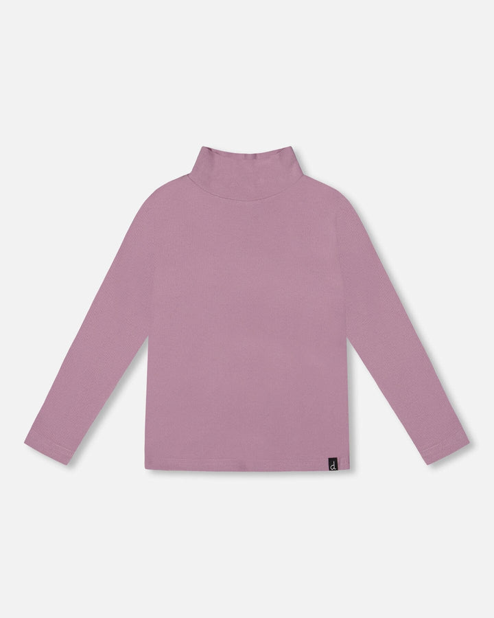 Super Soft Ribbed Mock Neck Top Purple Gray