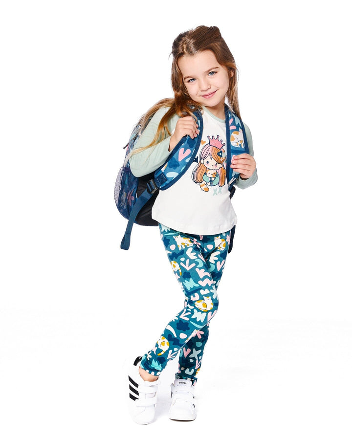 Stretch Jersey Leggings Green Cat Print