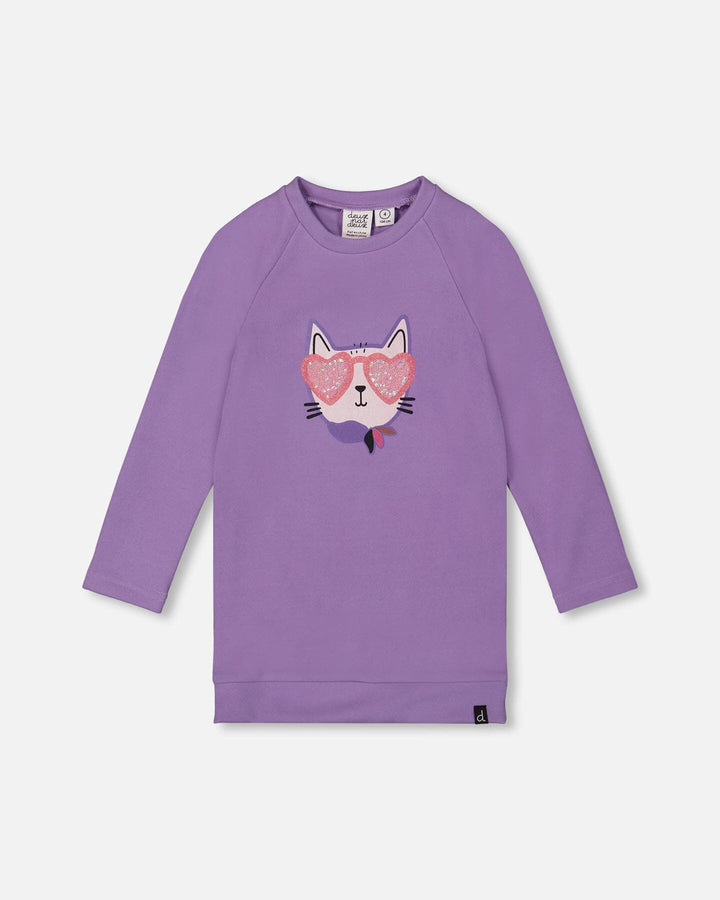 Tunic Tee With Graphic Print Purple Gray