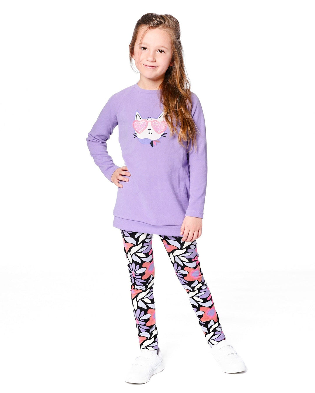 Tunic Tee With Graphic Print Purple Gray